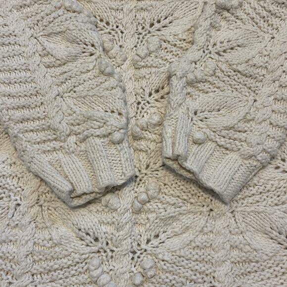 Vtg Express Tricot M Fisherman Sweater Aran Chunky Hand Knit Cream Grandma Core - Picture 5 of 7